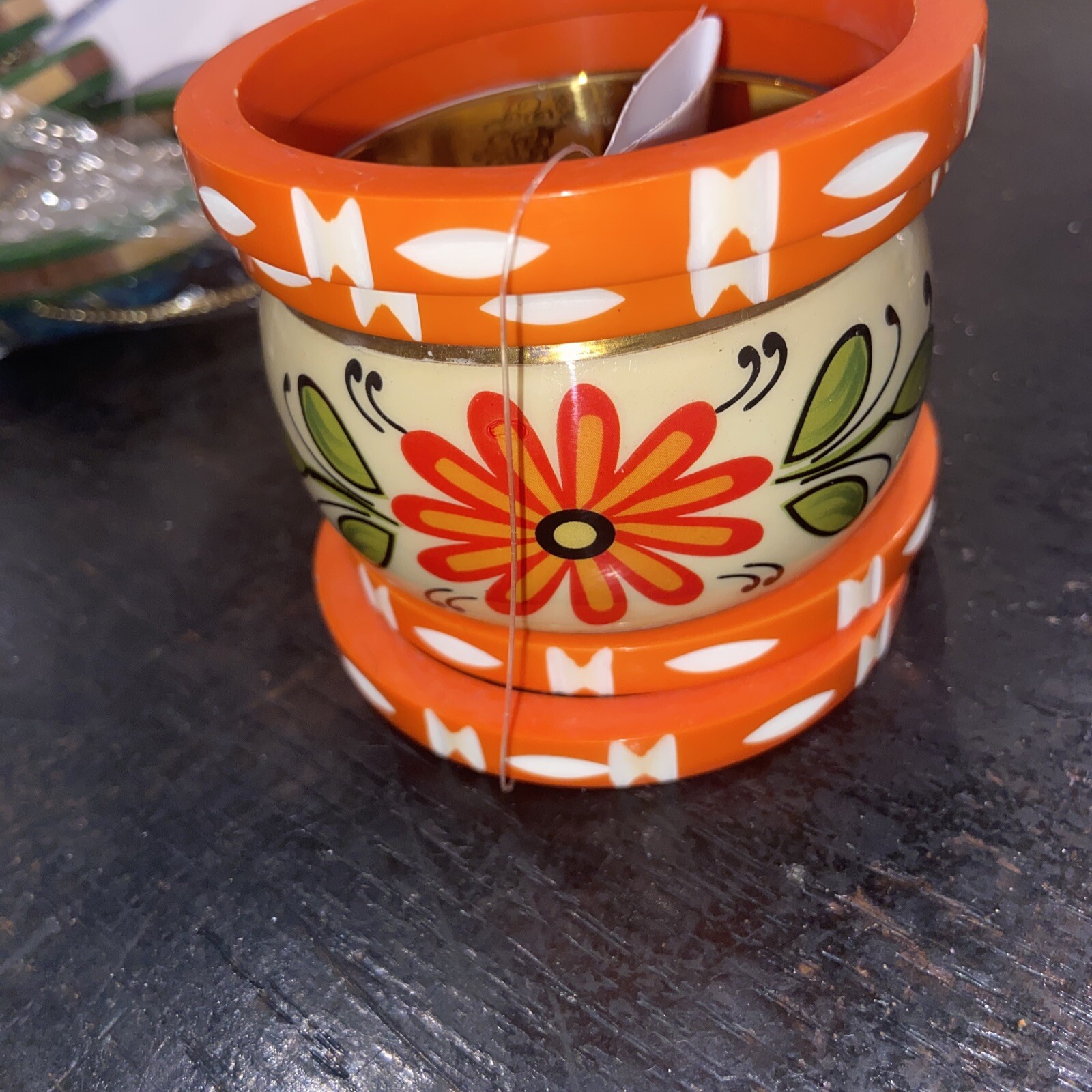Annika Bangle Bracelet Collection Acrylic Carved Set of 5 New Orange