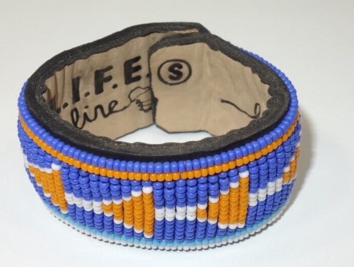 Life Line Beaded Leather Cuff Bracelet Bright Southwestern Style Snap Closure