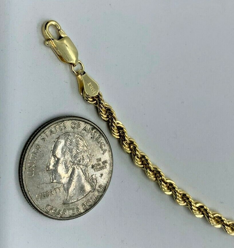10K Gold Rope Chain Necklace Lazer Cut Men’s Women’s 2.2mm – 4mm 16″ to 30″