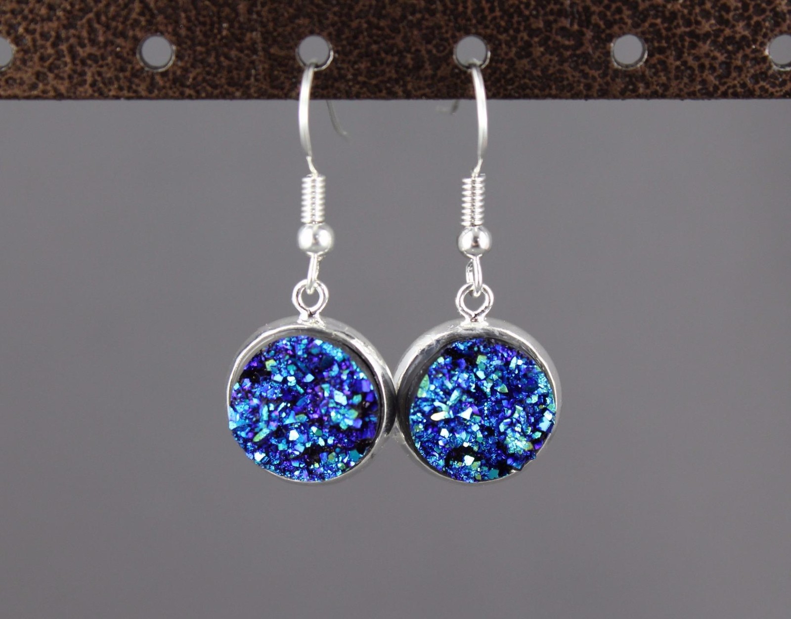 sparkly dangle earrings small silver faux druzy pendant 1.25 inches long drusy