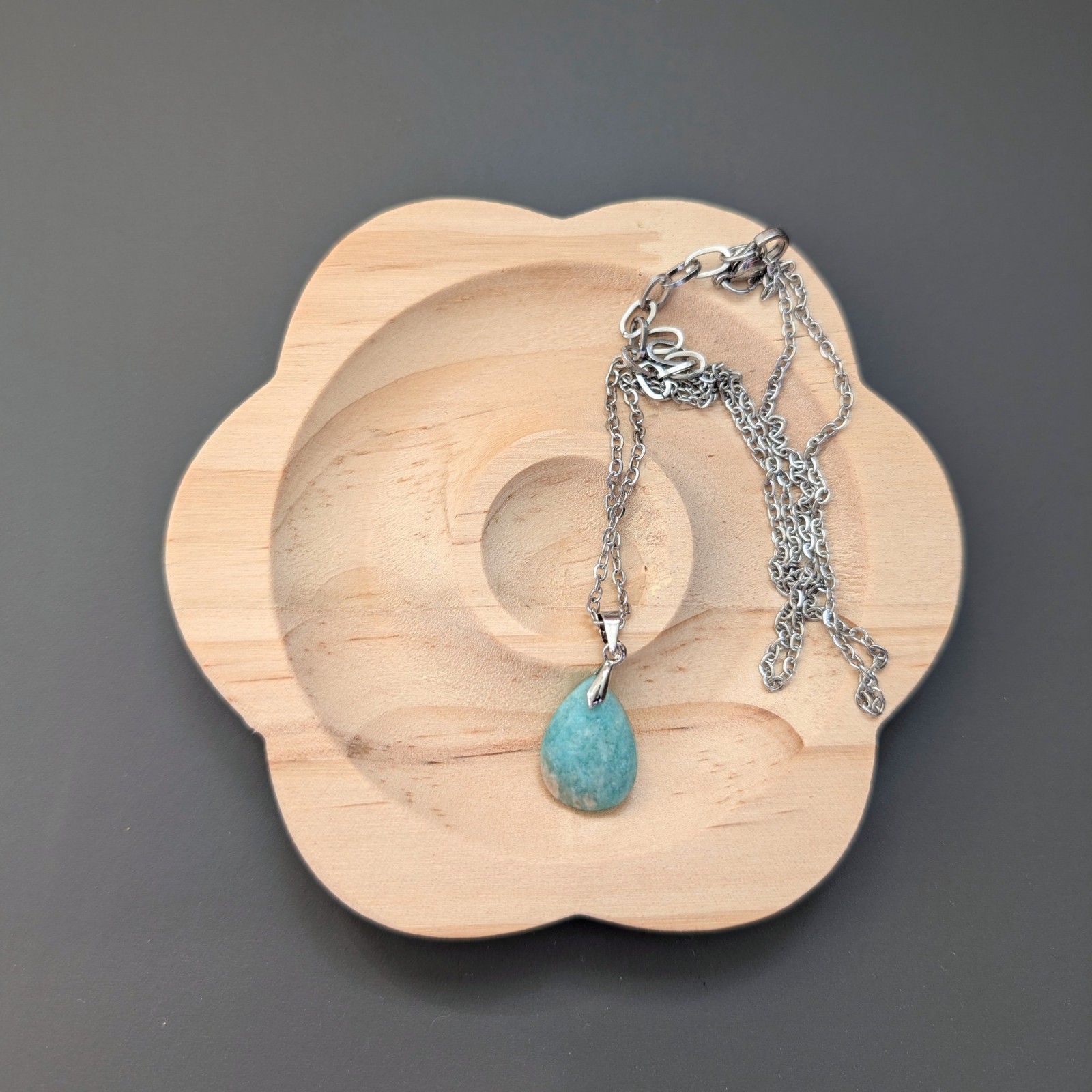 Amazonite Pendant Necklace, Sky River Natural Stone, Stainless Steel Chain