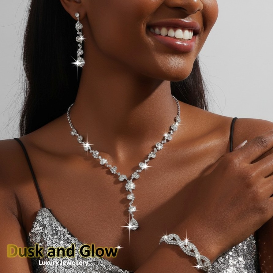 Women Silver Gold Jewellery Set Necklace Drop Earrings Ladies Wedding Gift UK