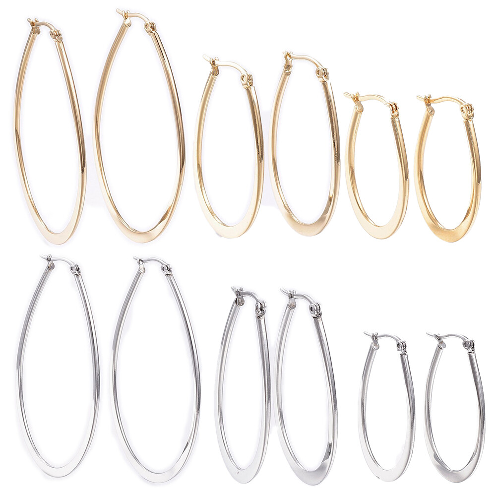 Stainless Steel Hoop Earrings Yellow Gold Silver 1.2″ to 2.4″ Pin 0.7x1mm P563