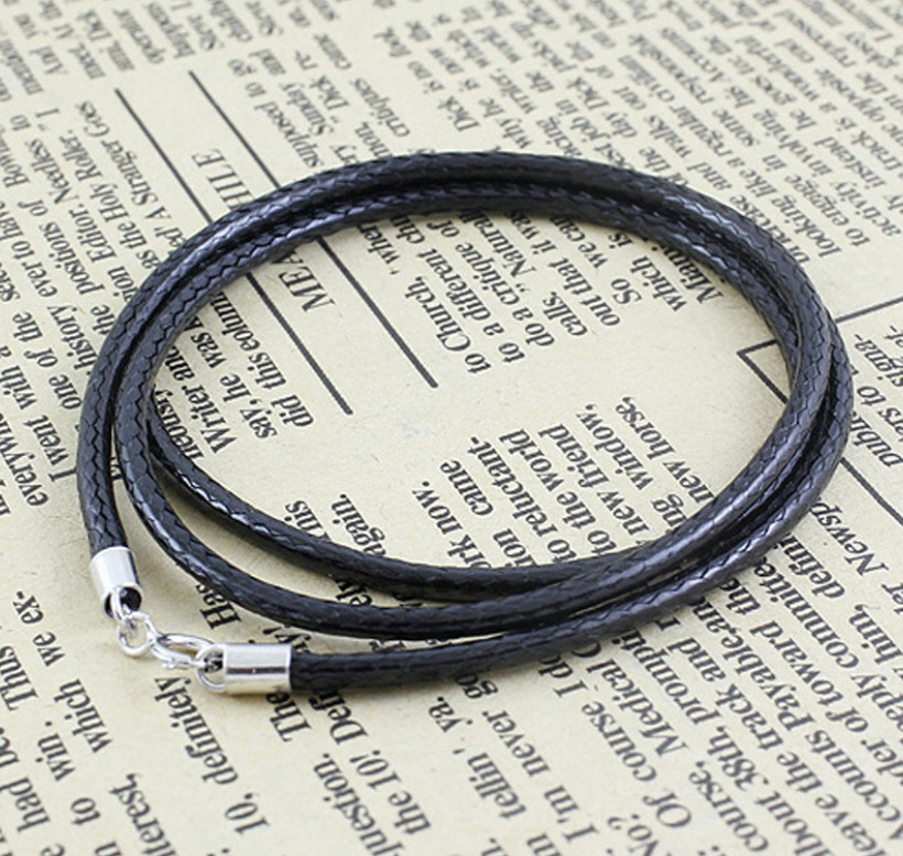 2mm Black Leather Cord Necklace Sterling Silver Spring Ring Clasp 16-32″ Chain