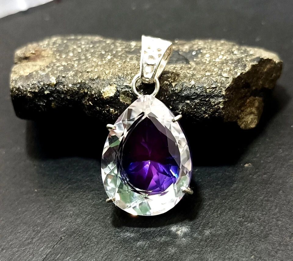 Bi-Color Rare Pitambari Sapphire Pear Natural 63.00 Ct 925 Silver Pendant Gem