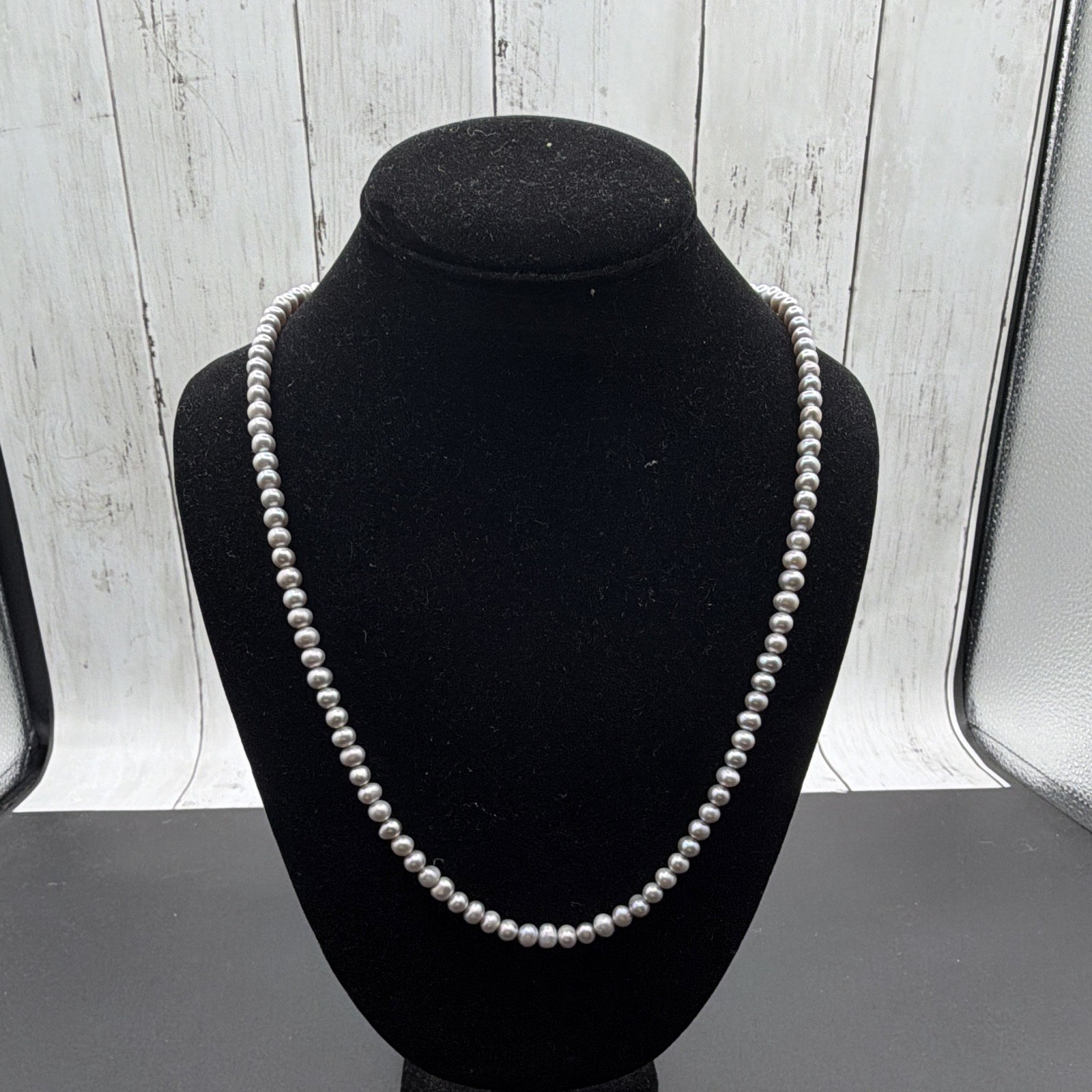 24” 6mm-6.5mm Double Knotted AA+ Grade Silver Gray Freshwater Pearl Necklace