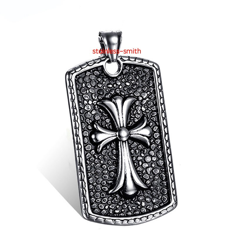 SMITH Cool Mens Large Dog Tag Religious Christian Cross Pendant Necklace For Men