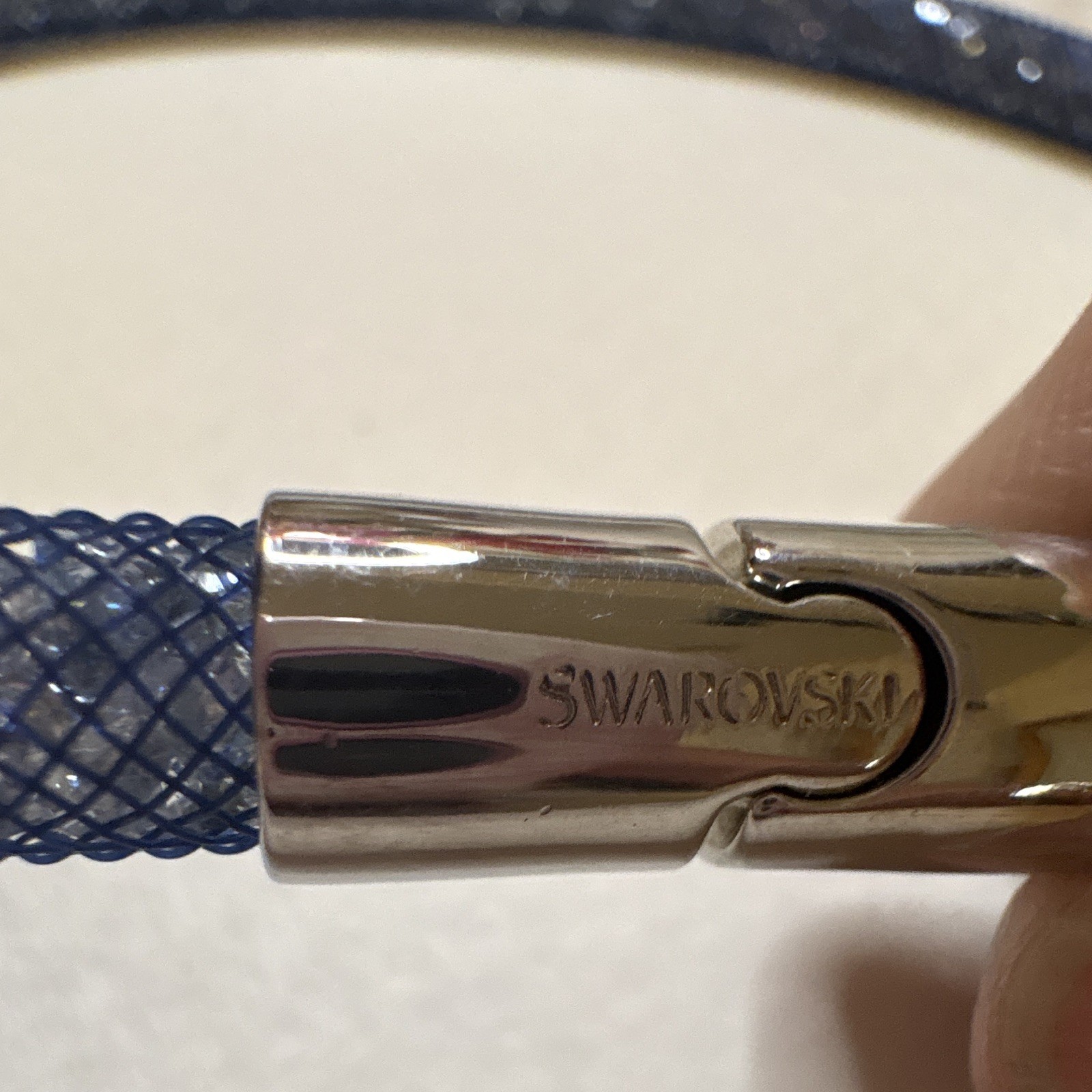 Authentic Swarovski Signed Blue Crystal Mesh Choker Necklace Magnetic Closure