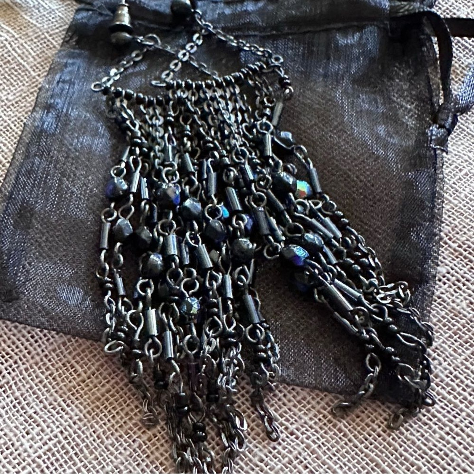 Vintage Elegant Black Oil Slick Chandelier Earrings