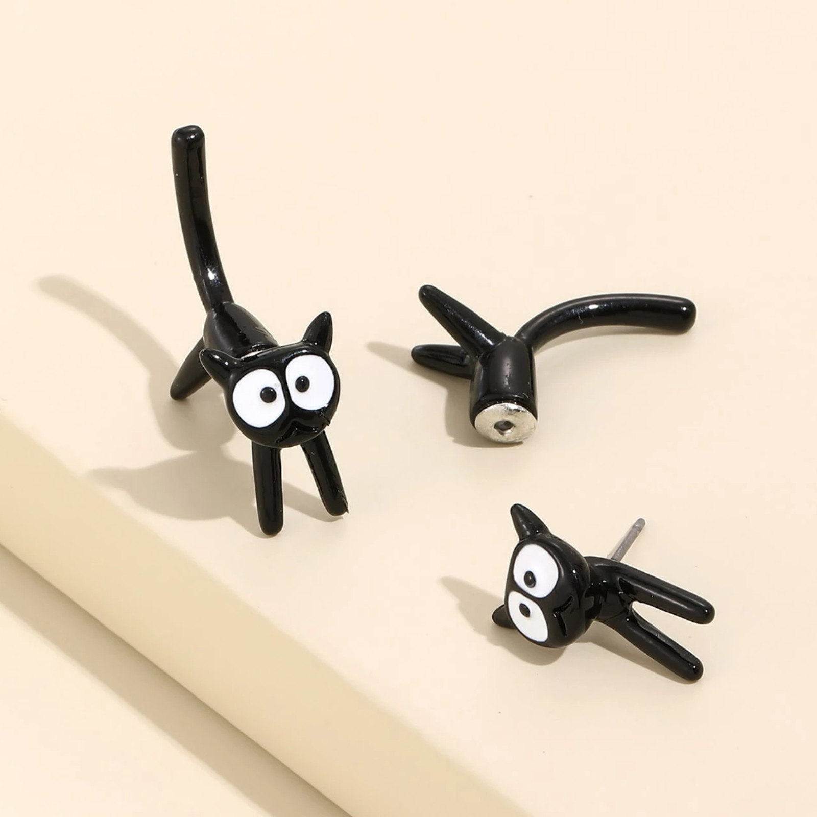 1 Pair Black & White Cat Front & Back Earrings – Cute Animal Pet Jewelry Gift