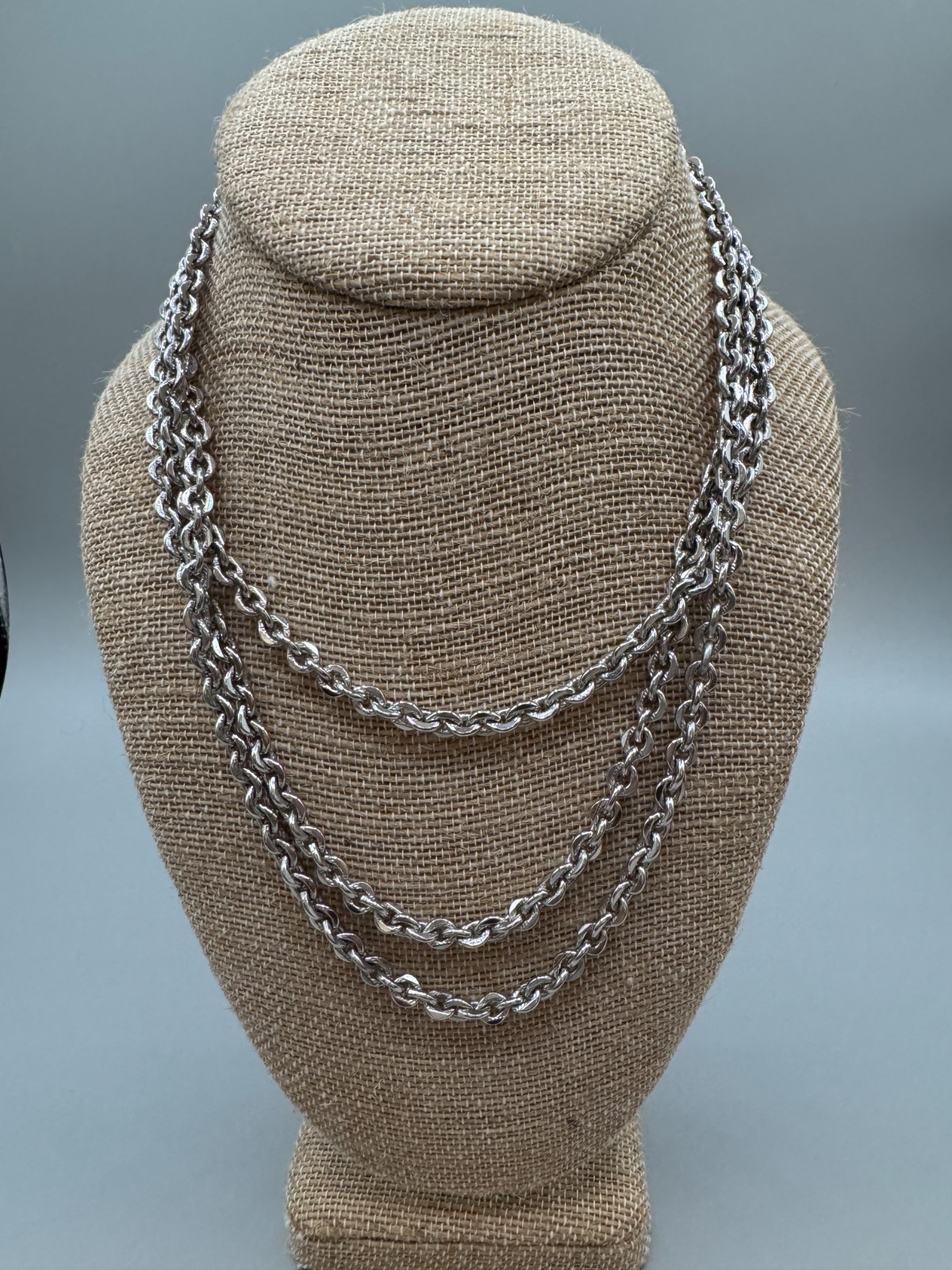 Vintage 1960s Crown Trifari Silver Tone Rolo Chain Necklace 27″ Long Belcher