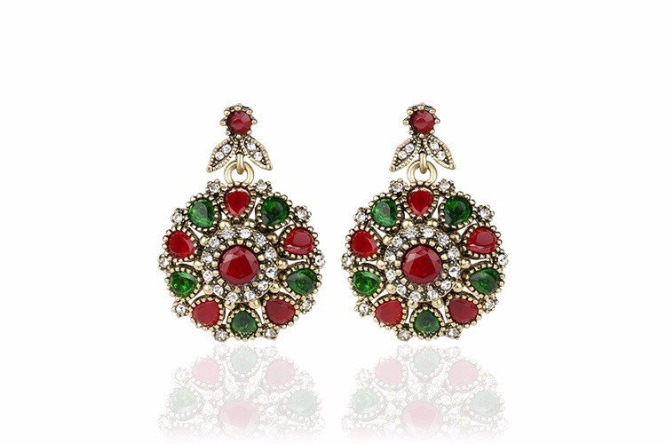 Turkish Simulated Emerald & Ruby Necklace Pendant Earrings Women Wedding Jewelry