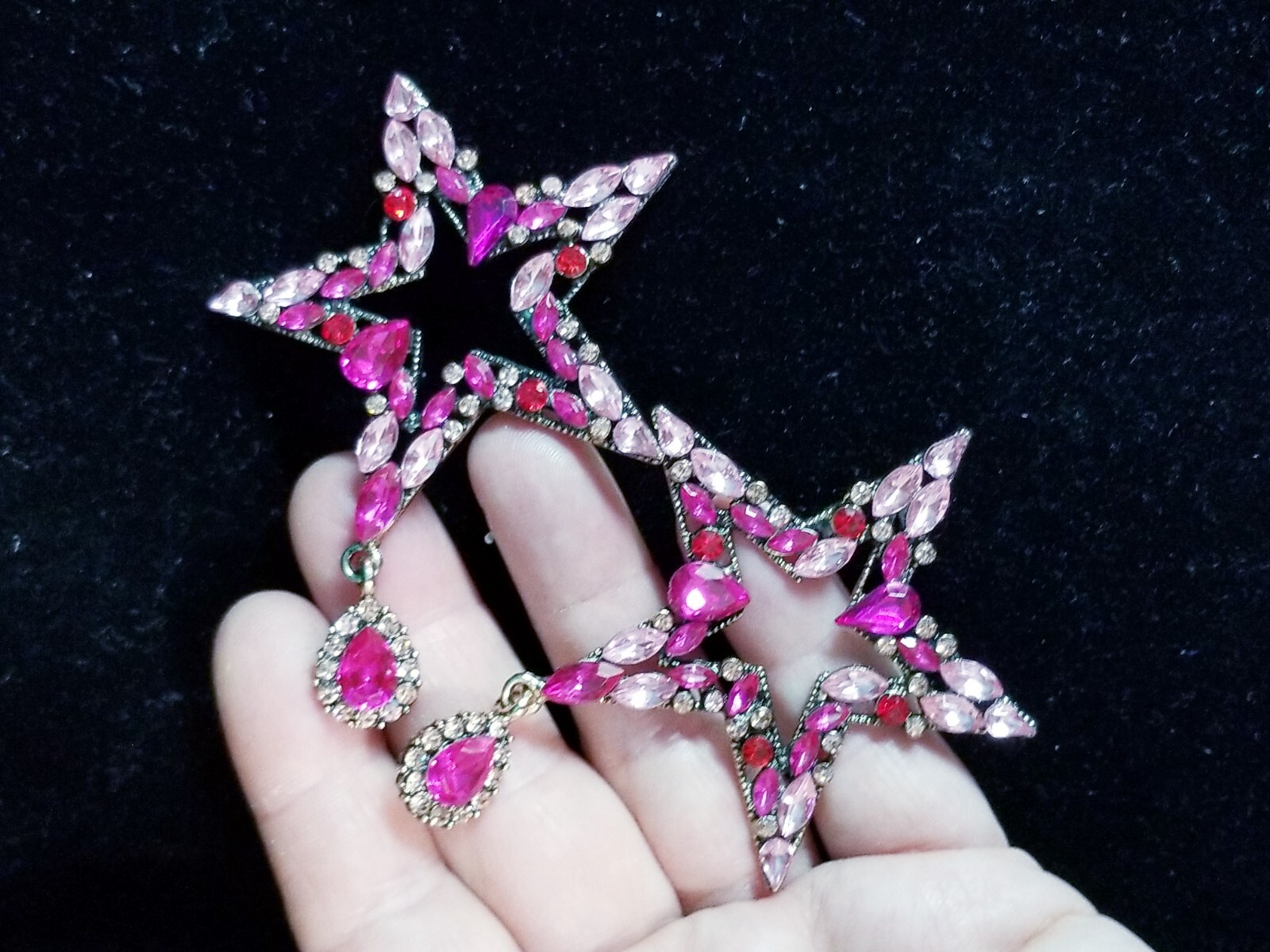 Chandelier Rhinestone Crystal Pageant Bridal Earrings Pink Drop Dangle 3.2 inch