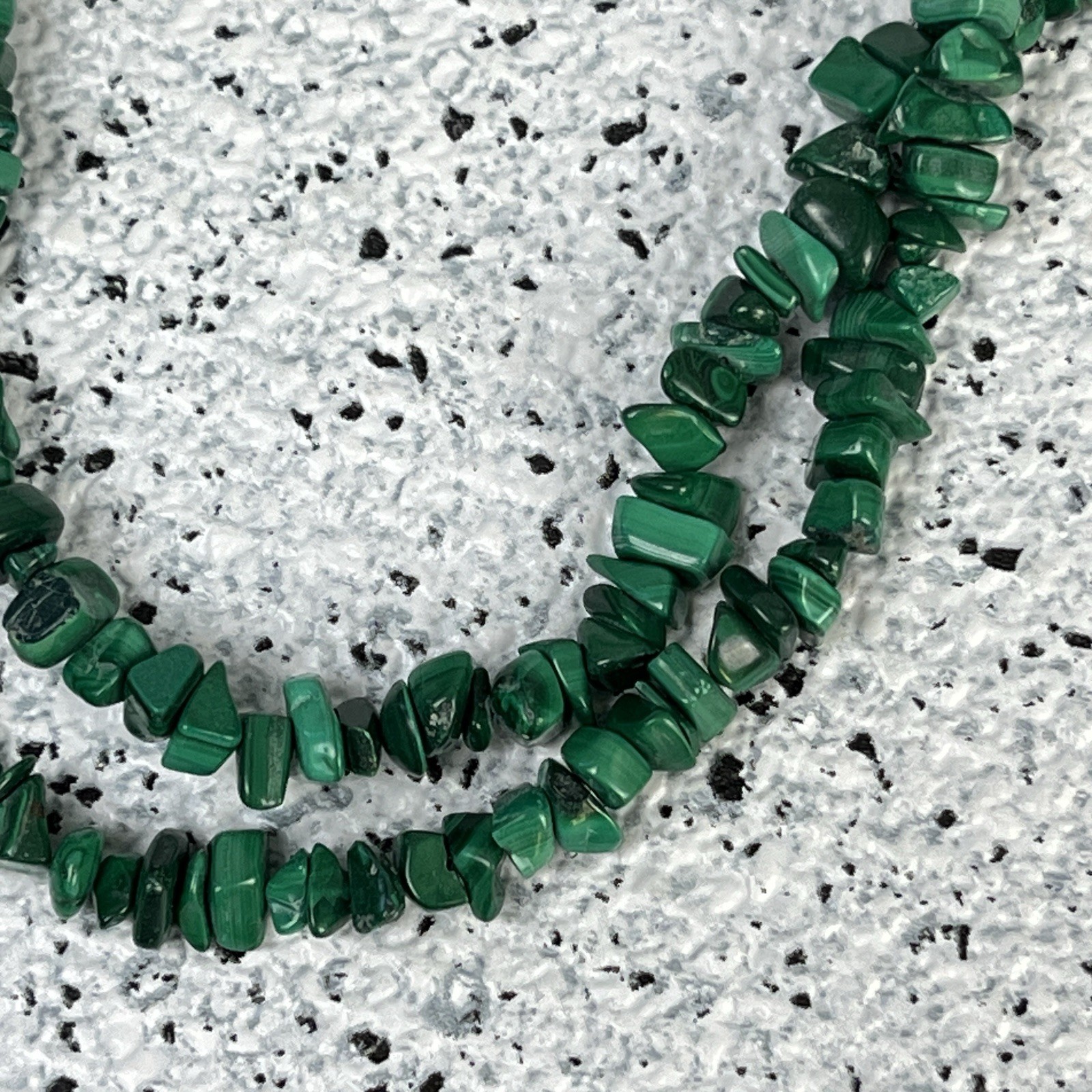 Malachite Chip Necklance Infinity Single Strand 34″ Length Green
