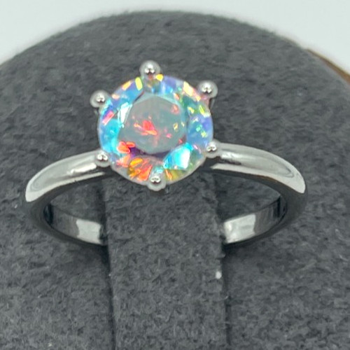 Ring Silver Tone Highly Reflective Clear Crystal Solitaire Size 6