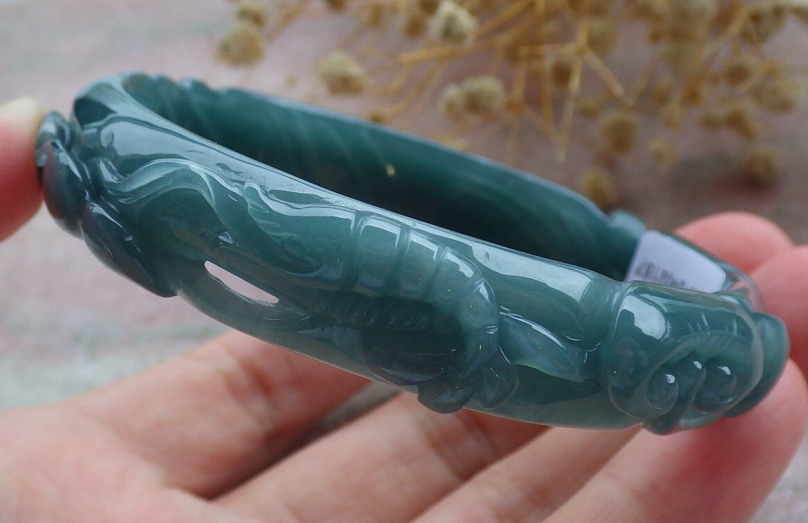 Certified Green A JADE Jadeite Lobster Shrimp Bangle Bracelet 58mm 手镯 679774