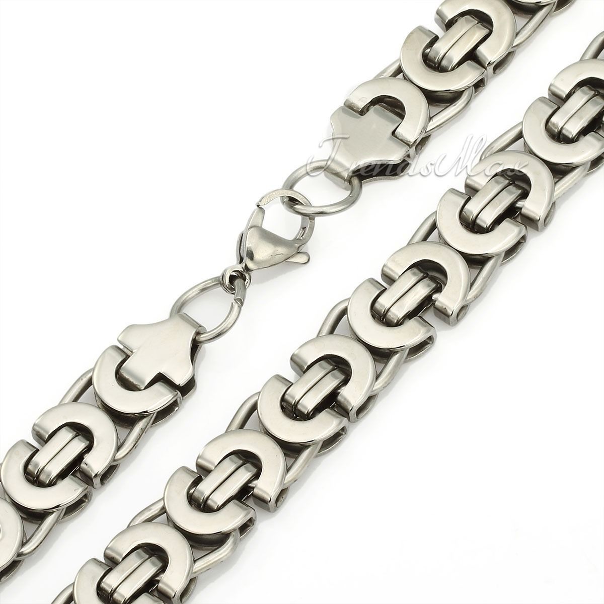 11mm Flat Byzantine Link Necklace Silver/Gold Plated Stainless Steel MENS Chain