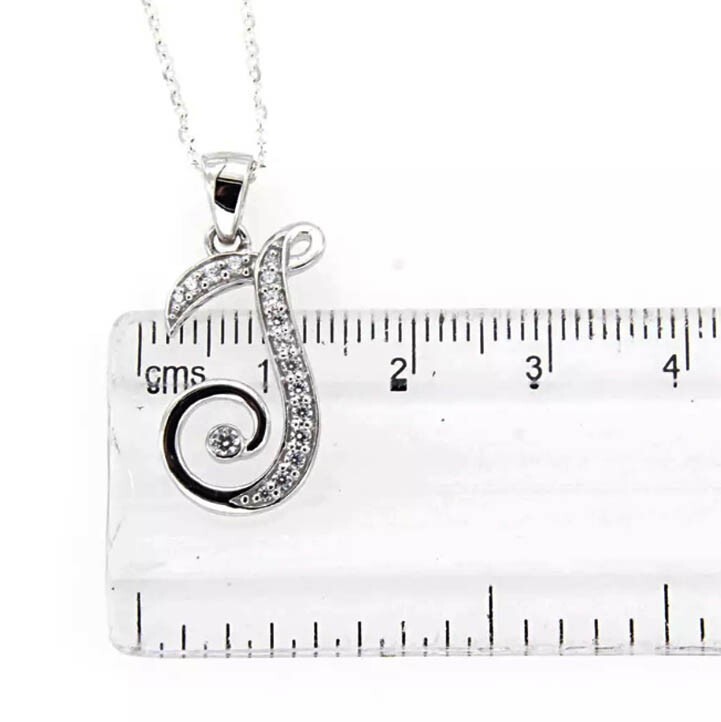 0.34Ct Round CuDiamond Initial Letter-J Pendant 14K White Gold Finish Free Chain
