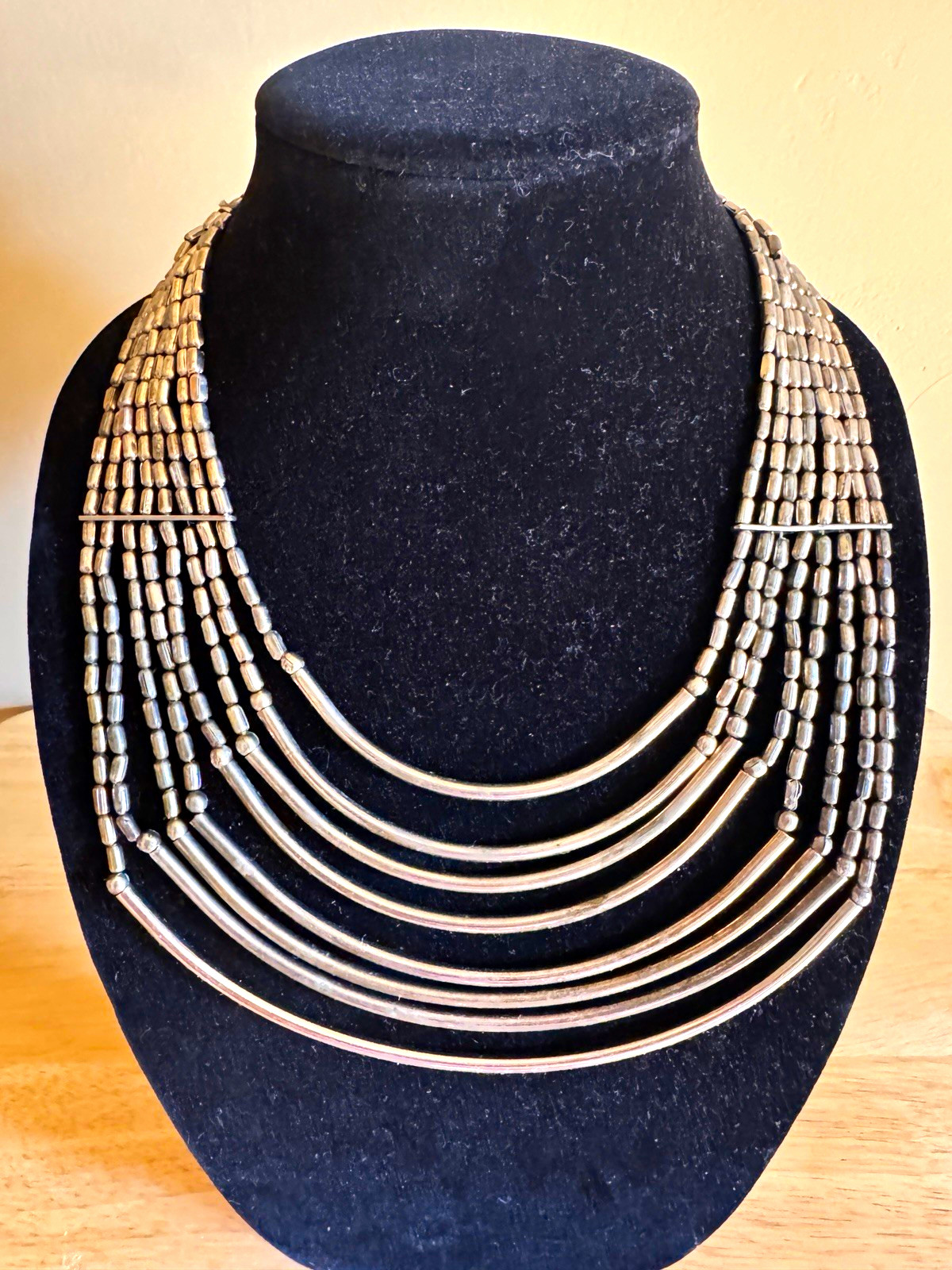 Vantage Silver Multi-Strand Statement Ball Bead Chain Necklace Hook Closure