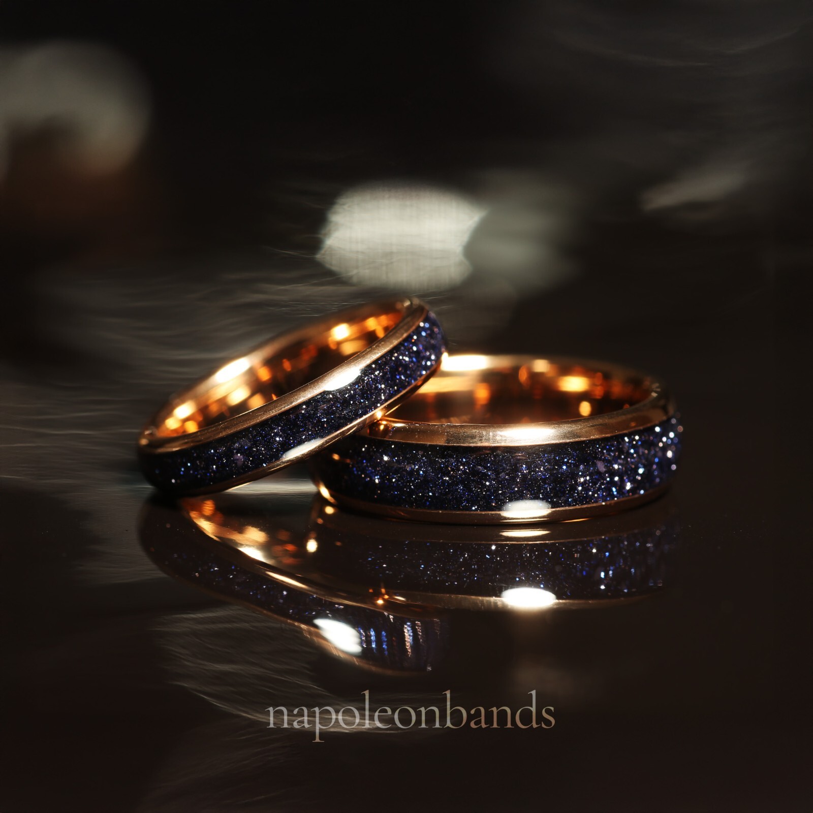 Sandstone Nebula Galaxy Ring Set, Rose 8mm & 4mm Gold Wedding Band, Comfort Fit