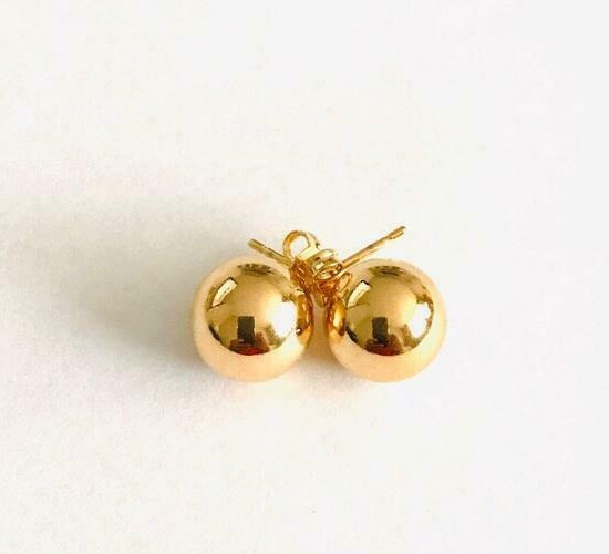 14K Yellow Gold Plated 10mm Ball Stud Earrings / Aretes Bolas – BLL10