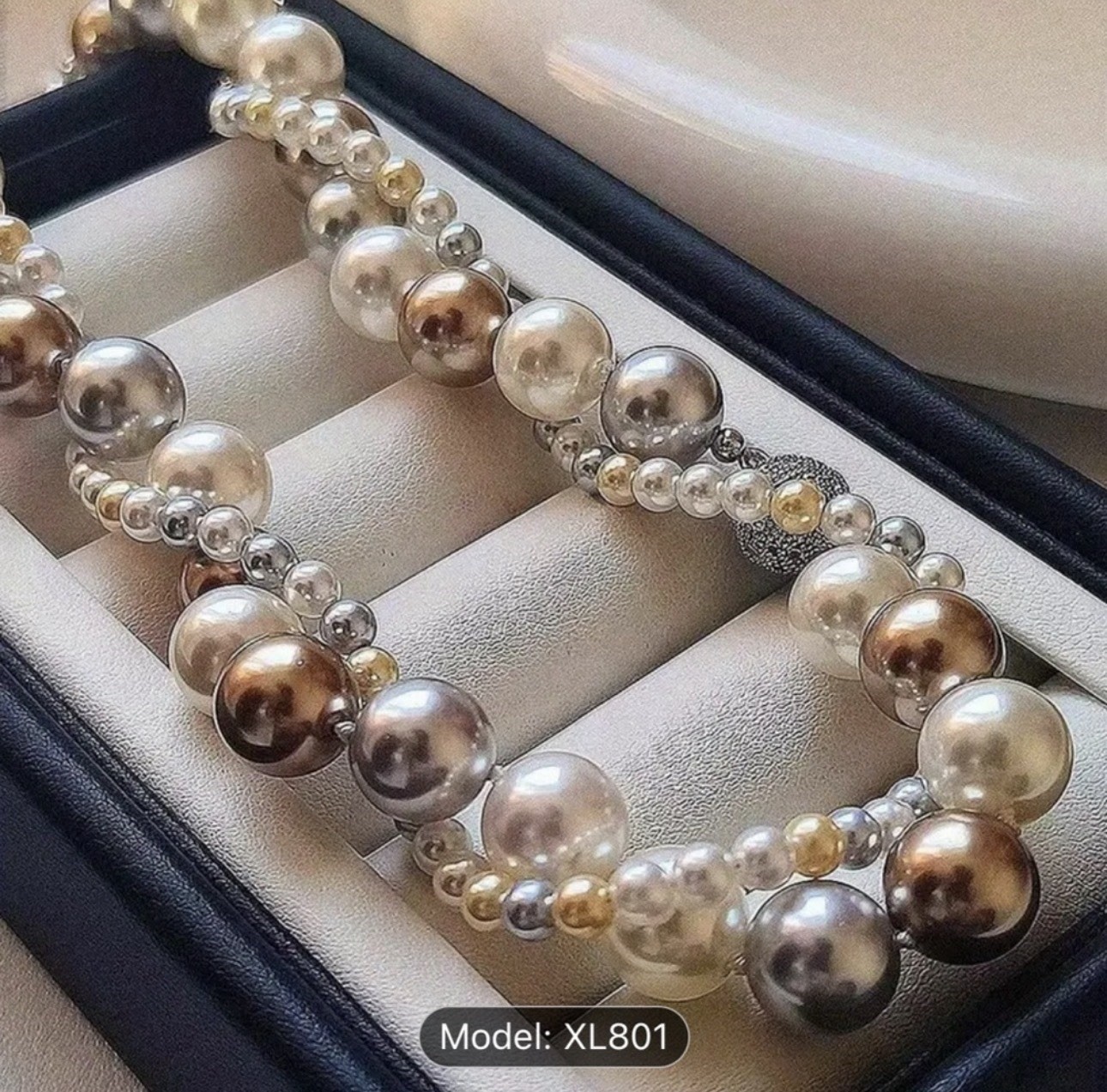 Multicolor Imitation Pearl Beaded Layered Choker Necklace 17.7in XL801