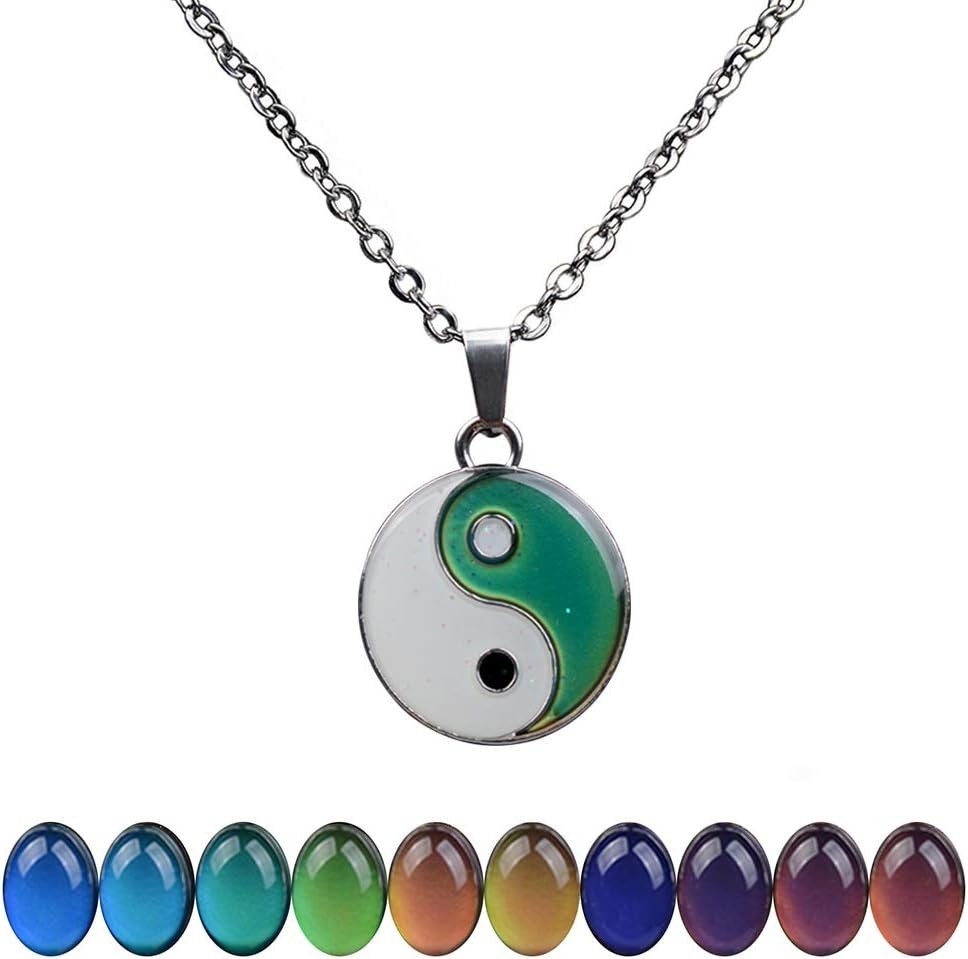 19.29″ Stainless Steel Rolo Chain with Color Changing Yin Yang Pendant Necklace