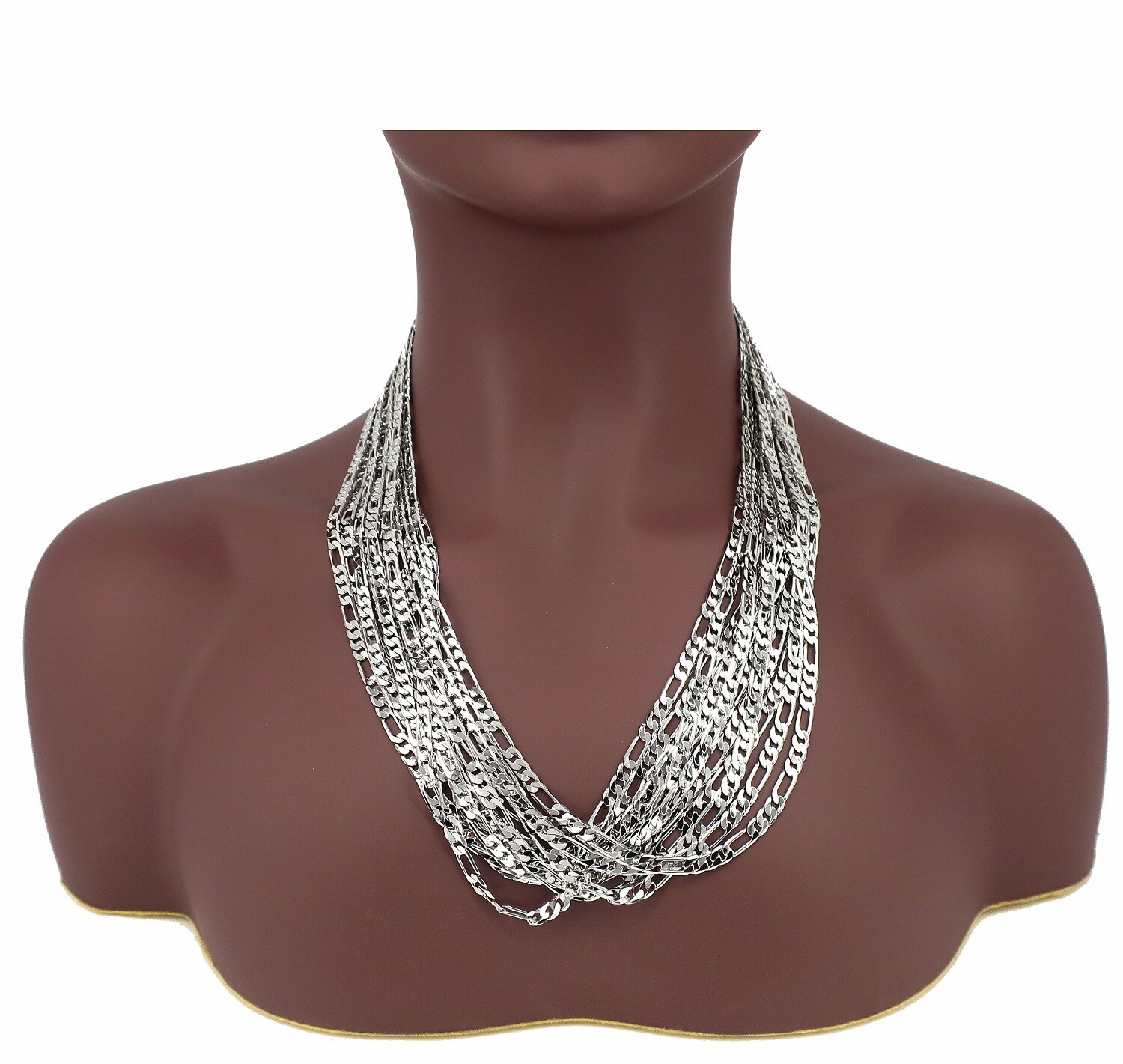 12 Piece 5mm Italian Figaro link Chain 24″ 30″ Necklace 14k White Gold Plated