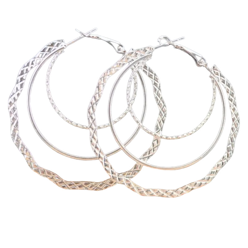 3-layer Alloy Silver Plated Hoop Earrings – New