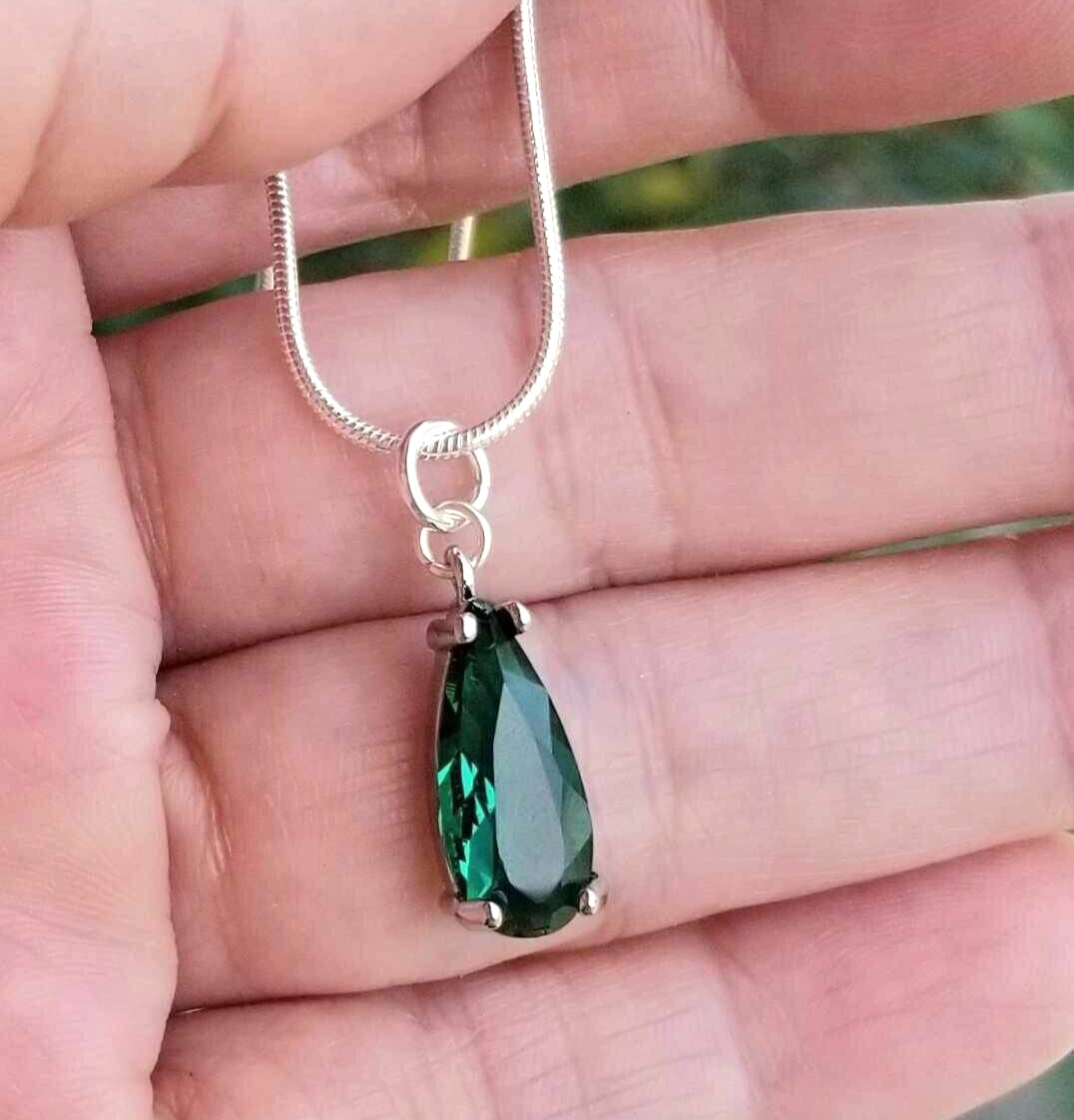 Sterling Silver Emerald Necklace, Australian Crystal Emerald Pendant Necklace