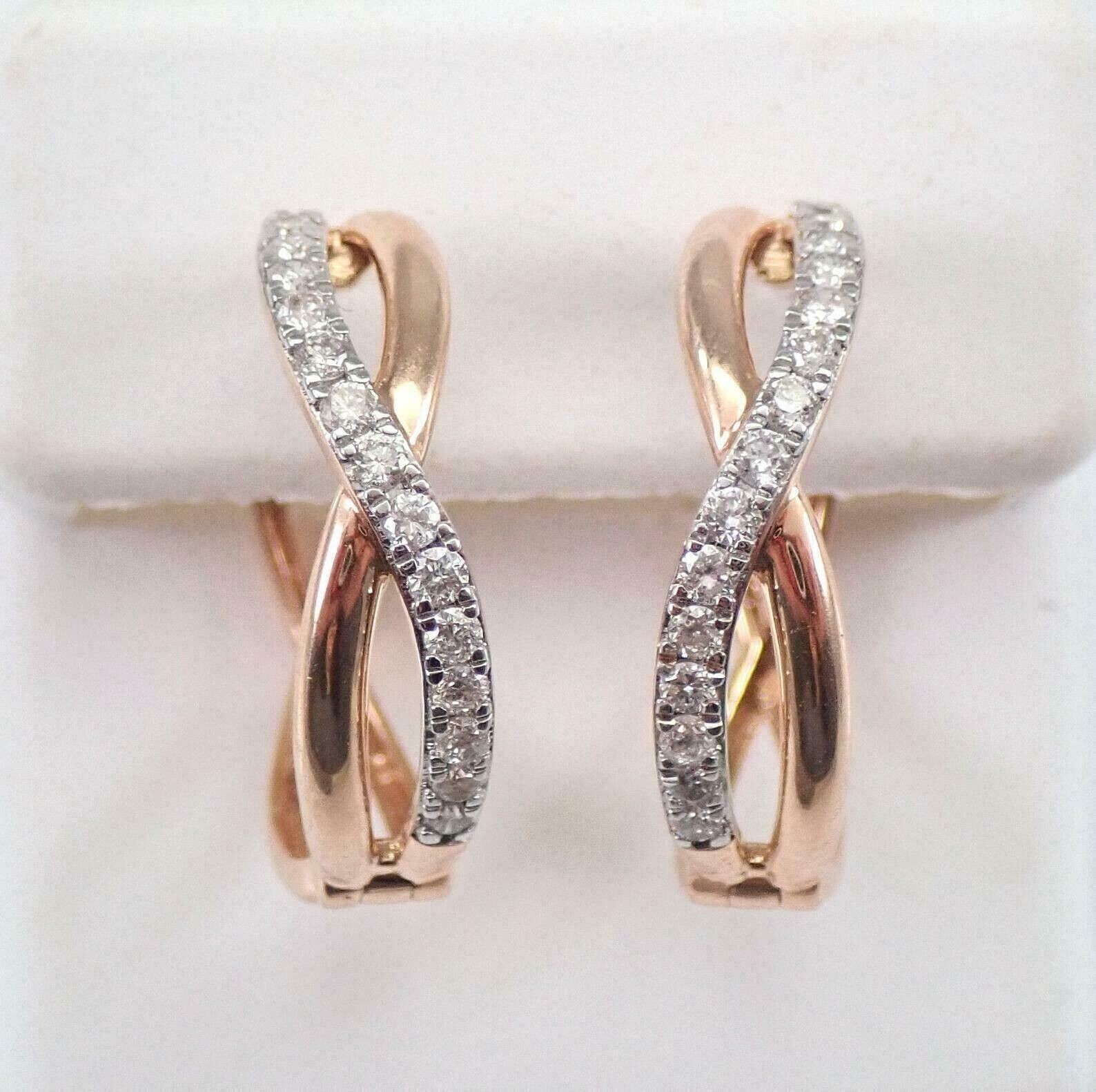 Round Cut Simulated Diamond Pretty Huggie Hoop Earrings In 14k Rose Gold Plated