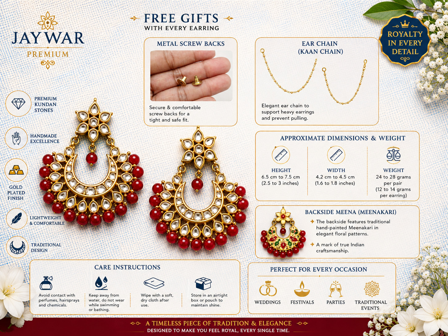 JAYWAR Premium Kundan Chandbali Earrings Collection 7 Designs Meenakari Back