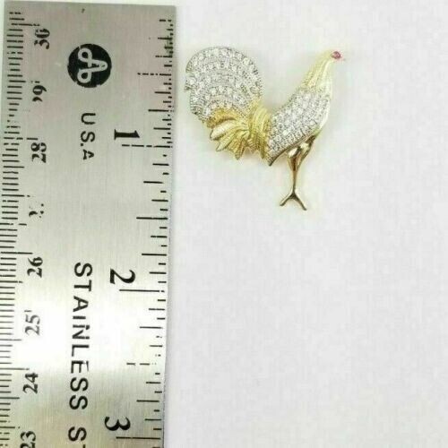 0.80 Ct Round Cut Moissanite Fancy Rooster Charm Pendant 14K Yellow Gold Plated