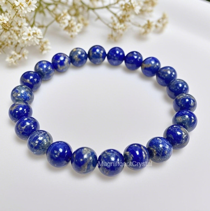 2PCS Lapis Lazuli Bracelet 4mm&8mm Bead Crystal Healing Blue Stone Bracelet Set