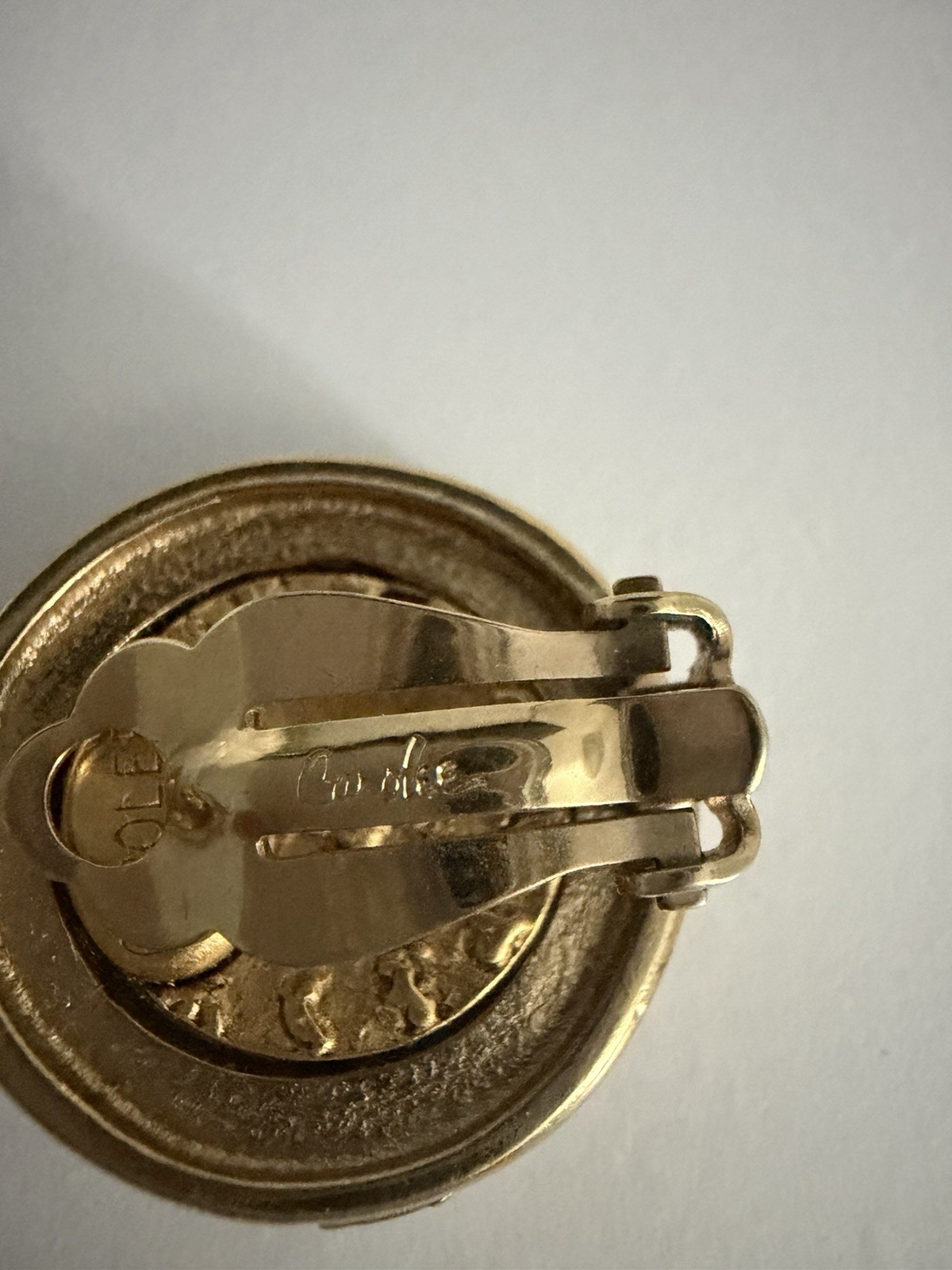 Vintage Carolee Signed Gold-Tone Roman Faux Coin Clip-On Earrings