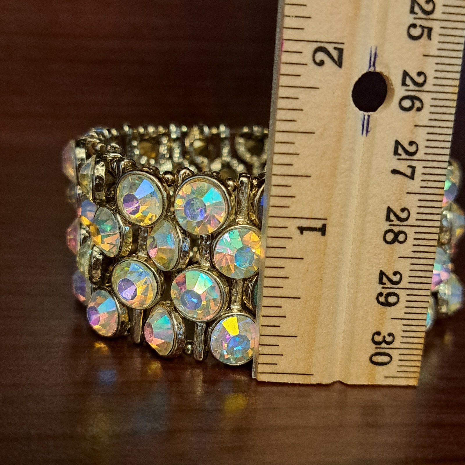 Fashion Heavy Multicolored Rhinestones Bracelet Wide on Elastic Pull On