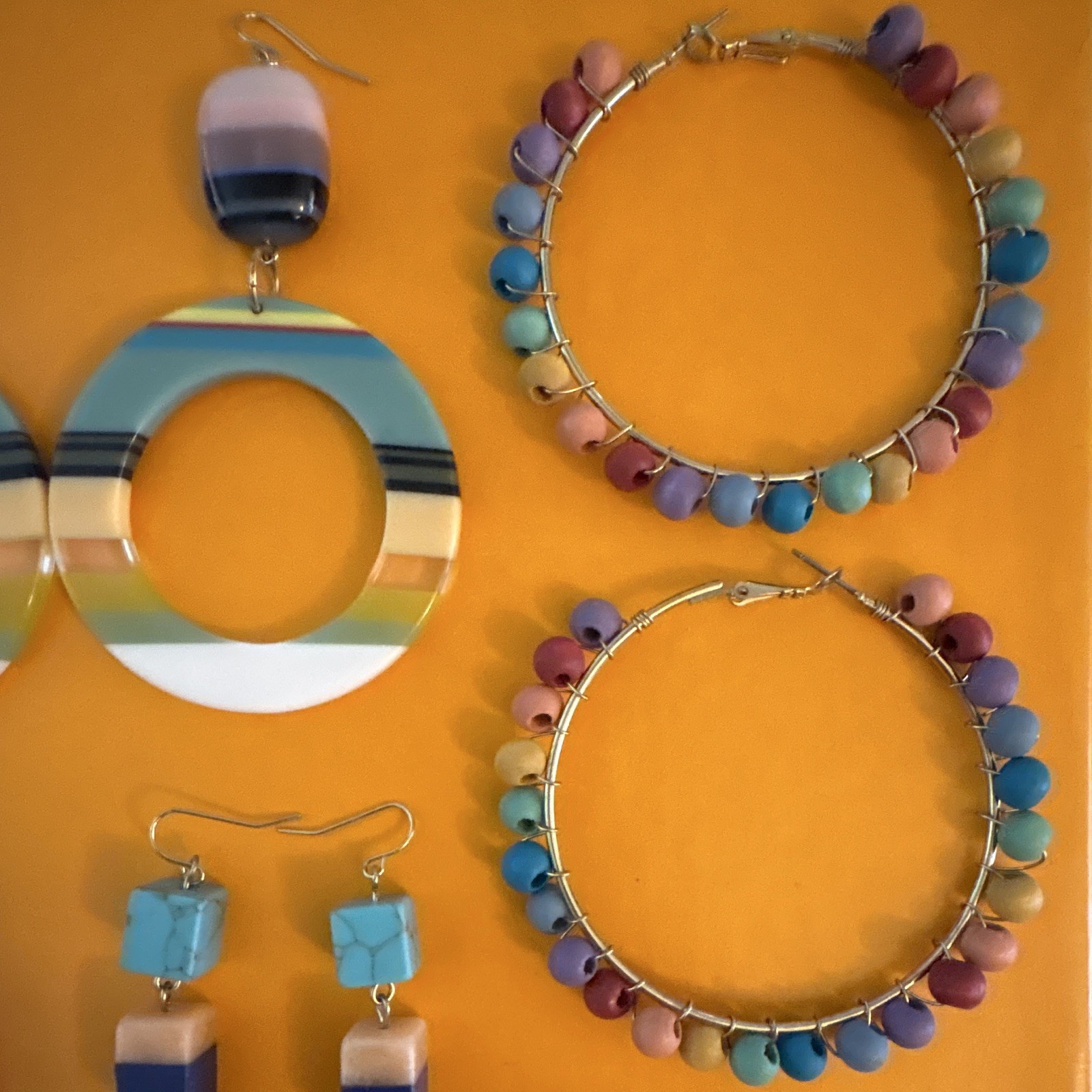 Multicolor Beaded Hoop & Dangle/Drop Earrings Lot, Bohemian Heart Hook
