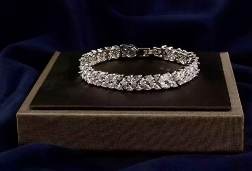 18K Platinum Plated Tennis Bracelet Simulated Diamond Bridal Jewelry Gift