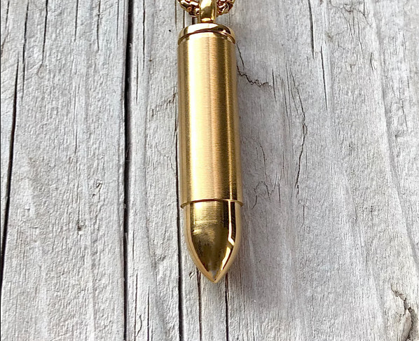 BULLET GUN CREMATION ASHES Pendant 26″ GOLD 18K PLATED Necklace men women gift