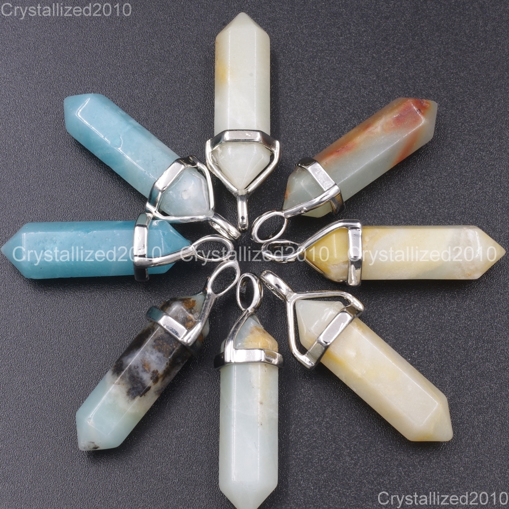 Natural Gemstones Hexagonal Pointed Reiki Chakra Healing Pendant Necklaces Beads