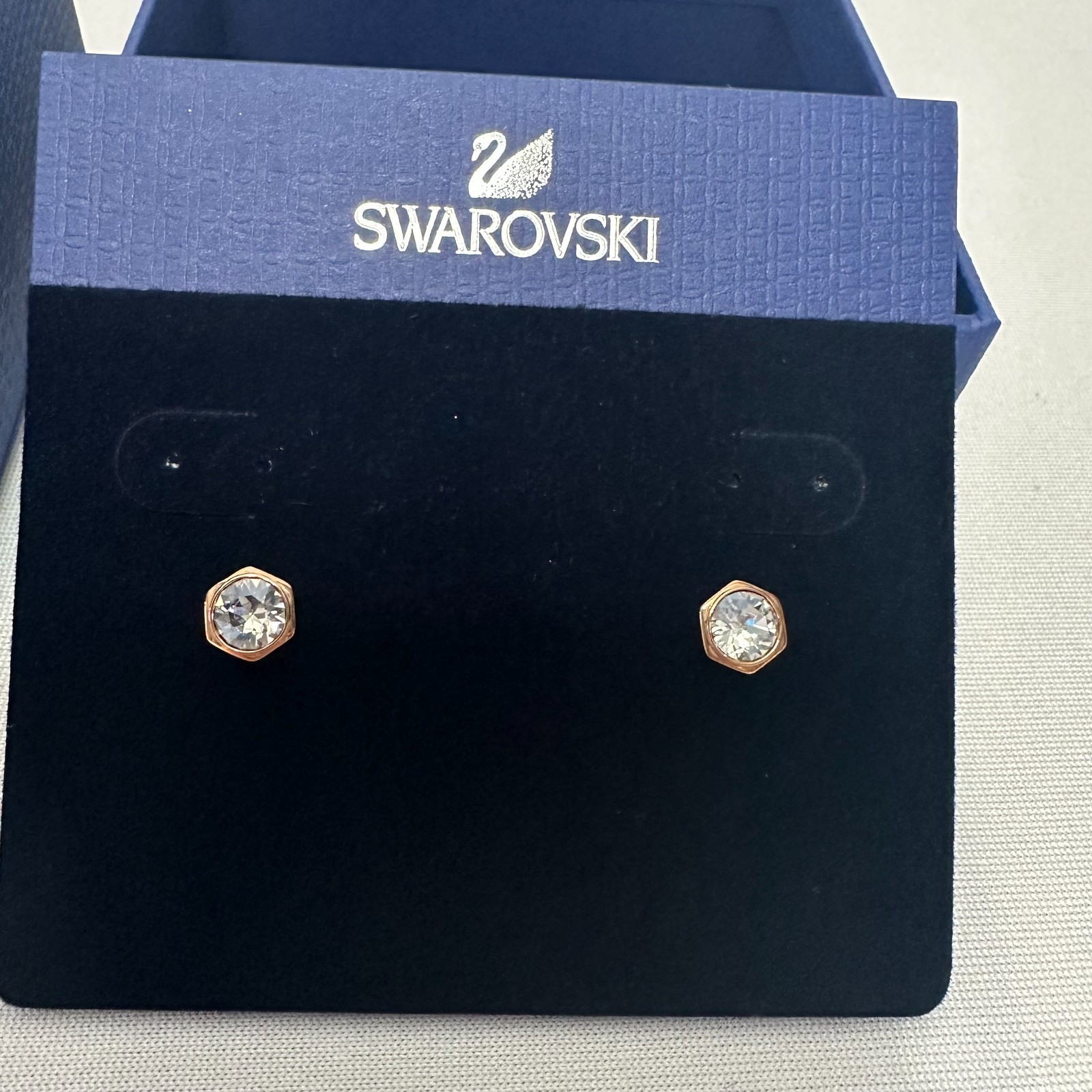 Swarovski 5371199 Rose Gold-Plated Hexagonal Stud Earrings With Gift Box