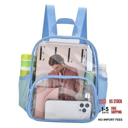 Clear Backpack for Stadium Events 12x12x6 with Front Sky Blue One Pocket