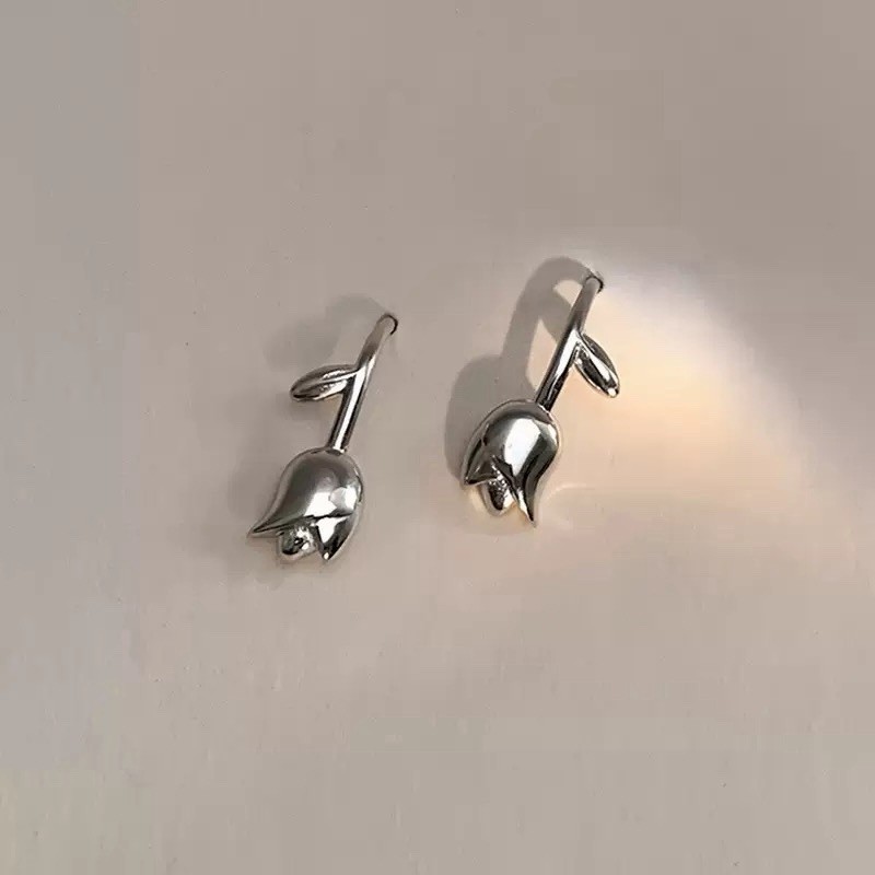 925 Sterling Silver Tulip Flower Hoop Earrings Cute Floral Dangle Earrings 322