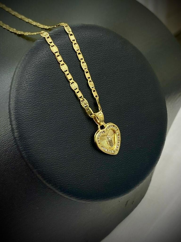 Baby Kids Heart Guadalupe Necklace Cadena Corazon Oro 14K Womens Gifts Valentino