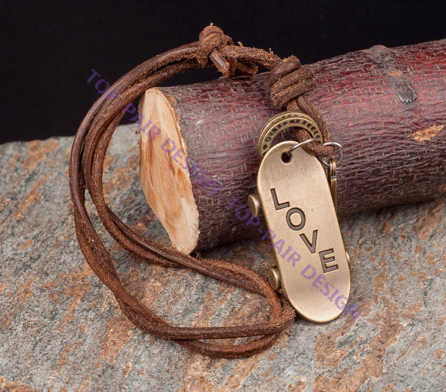 Men’s X-sports LOVE Skateboard Pendant Real 3mm Leather Cord Choker Necklace