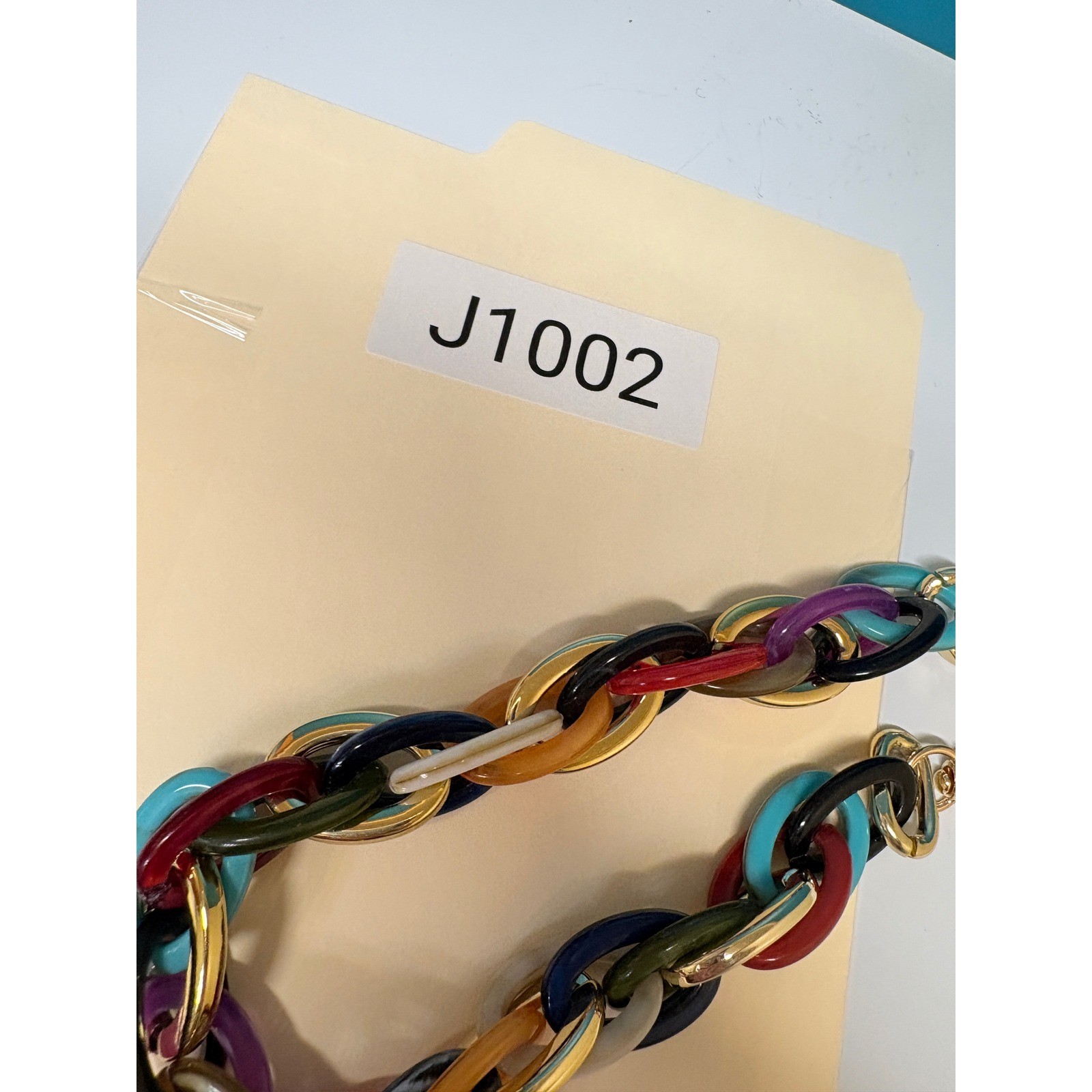 Multicolor Chunky Link Choker Necklace Gold Tone Resin Acrylic Statement