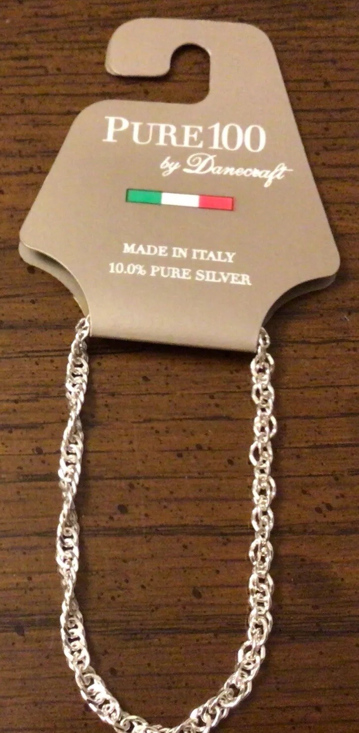 Pure 100 By Dancraft Silver Chain Bracelet. NWT. 8 inch