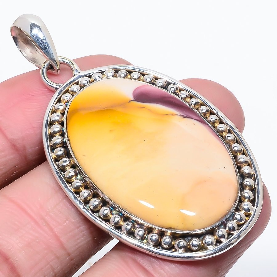 Mookaite Ethnic Gemstone Handmade Silver Plated Pendant 2.26″ T3