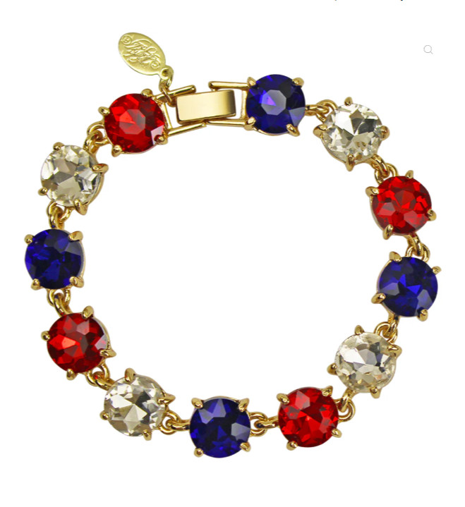 Kirks Folly Spirit of Freedom Foldover Bracelet Red White Blue Gold tone 7 in