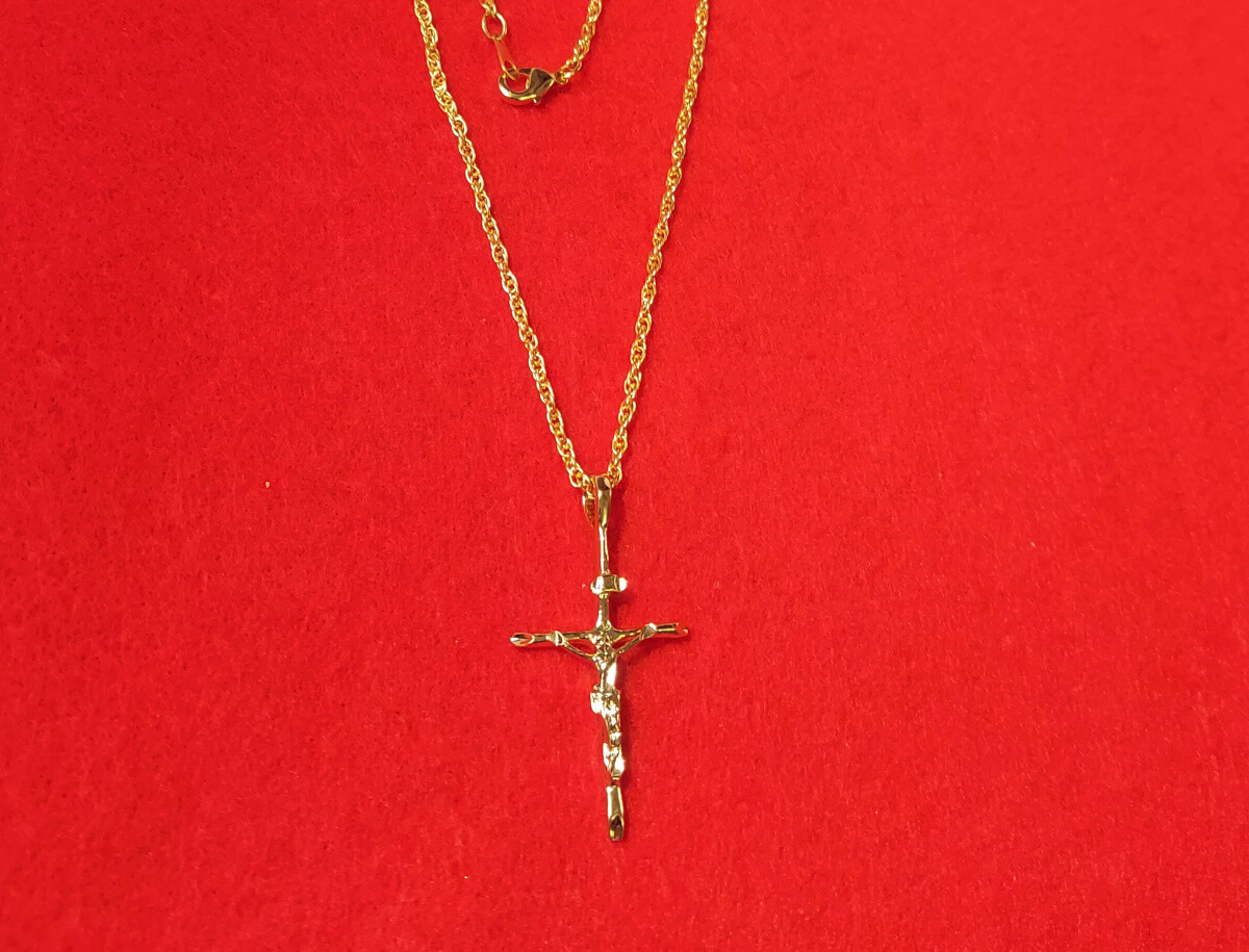14KT GOLD PLATED CROSS CRUCIFIX CHARM PENDANT WITH 20 INCH ROPE NECKLACE – 2040